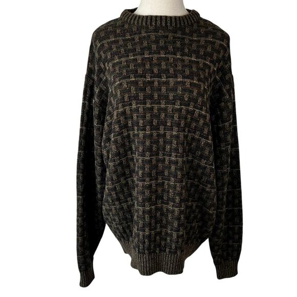 Vintage 90s Grandpa Sweater size Mens Large Brown Grunge Patterned Crewneck - Picture 1 of 7